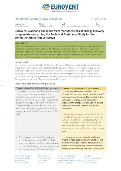 PP – 2015-09-29 – Clarifying questions from the Eurovent PG Energy Recovery Components for TAS VU PP - 2015-09-29 - Clarifying questions from the Eurovent PG Energy Recovery Components for TAS VU