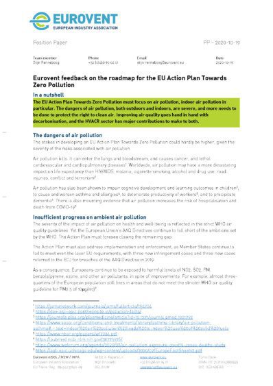 PP - 2020-10-19 - Eurovent feedback on the roadmap for the EU Action Plan Towards Zero Pollution