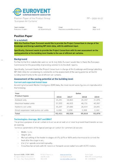 PP – 2020-10-27 – Eurovent Position Paper on Air curtains ED EL WP 2020-2024 PP - 2020-10-27 - Eurovent Position Paper on Air curtains ED EL WP 2020-2024