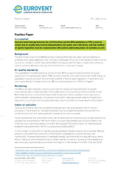 PP - 2021-01-14 - Eurovent Position Paper on the Review of the AAQ Directives