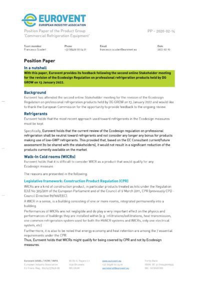 PP - 2022-02-14 - Eurovent comments further to the second stakeh