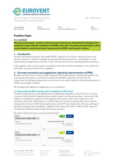 PP - 2022-09-12 - Eurovent comments EPREL - Bidirectional RVU