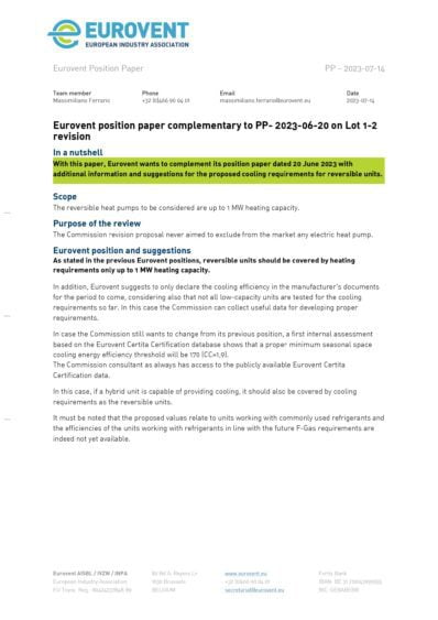 PP - 2023-07-14 - Eurovent complementary position on review Lot1-2 copy