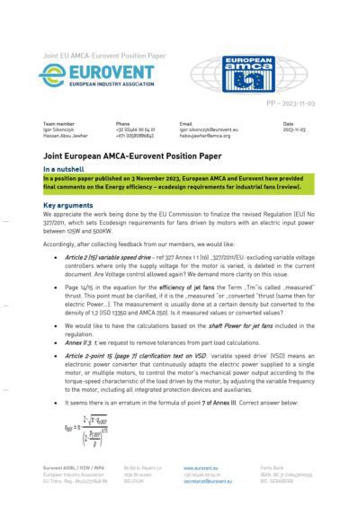 PP - 2023-11-03 - Joint Amca-Eurovent comments