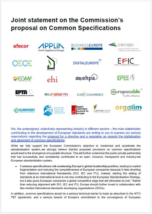 Joint letter on Common Specifications Joint letter on Common Specifications