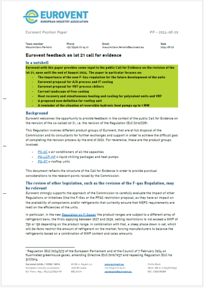 PP Eurovent feedback on Lot 21 cover image PP Eurovent feedback on Lot 21 cover image